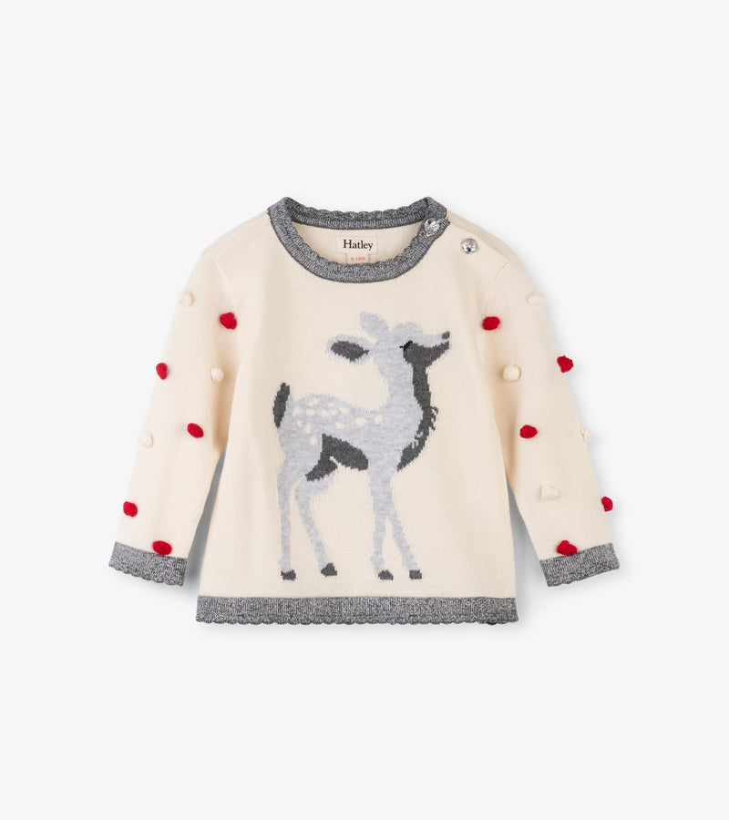 Fawn Girls Sweater with Pom-poms